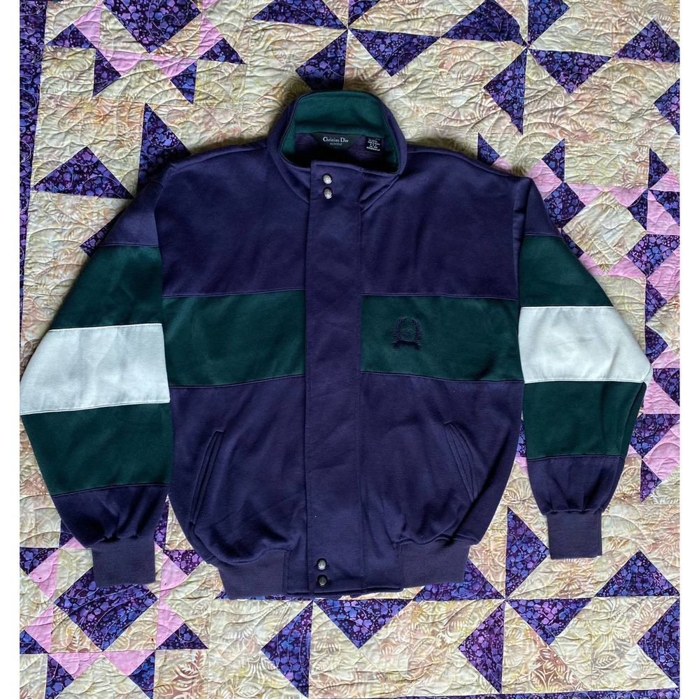 Vintage 90s Christian Dior Colorblock striped tracksuit top full zip L